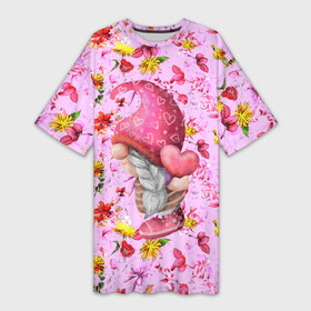 Платье-футболка 3D с принтом Цветочный гном в Тюмени,  |  | 14 февраля | iloveyou | love | влюбленным | день влюбленных | люблю | люблютебя | любовь | милая | милота | милый | нежность | признанеивлюбвю | признание | сердечко | сердце