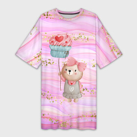 Платье-футболка 3D с принтом милый мишка с воздушным пирожным в Тюмени,  |  | 14 февраля | iloveyou | love | влюбленным | день влюбленных | люблю | люблютебя | любовь | милая | милота | милый | нежность | признанеивлюбвю | признание | сердечко | сердце
