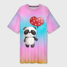 Платье-футболка 3D с принтом Маленькая панда с сердечком в Тюмени,  |  | 14 февраля | iloveyou | love | влюбленным | день влюбленных | люблю | люблютебя | любовь | милая | милота | милый | нежность | признанеивлюбвю | признание | сердечко | сердце