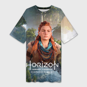 Платье-футболка 3D с принтом Элой дикий лес Horizon в Тюмени,  |  | aloy | horizon | horizon forbidden west | horizon zero dawn | харайзон | хорайзон | элой