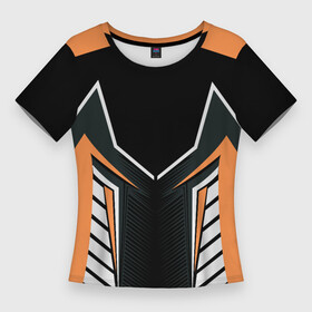 Женская футболка 3D Slim с принтом Техно стайл в Тюмени,  |  | crossfit | абстракция | белый | оранжевый | полосы | симметрия | техно