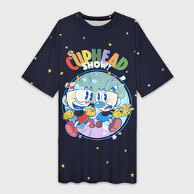 Платье-футболка 3D с принтом THE CUPHEAD SHOW  КАПХЕД ШОУ  Шоу Чашека в Тюмени,  |  | cuphead | netflix | star | звезда | звездочка | капхед | капхэд | кружек | магмен | нетфликс | чашек