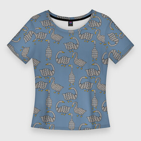 Женская футболка 3D Slim с принтом Графические гуси паттерн в Тюмени,  |  | водоплавающие | графика | графический | гусеобразные | гуси | охота | охотник | паттерн | природа | птицы | селезень | турист | утки