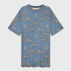 Платье-футболка 3D с принтом Графические гуси паттерн в Тюмени,  |  | водоплавающие | графика | графический | гусеобразные | гуси | охота | охотник | паттерн | природа | птицы | селезень | турист | утки