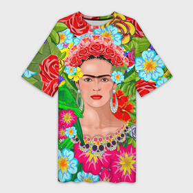 Платье-футболка 3D с принтом Фрида Кало Мексика Художник Феминист 3D в Тюмени,  |  | Тематика изображения на принте: 8 марта | frida kahlo | self portrait | selfi | автопортрет | живопись | живоптсец | мексика | селфи | феминизм | феминист | феминистка | фрида кало | художница