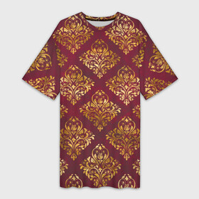 Платье-футболка 3D с принтом Классические золотые узоры в Тюмени,  |  | золото | золотые узоры | классика | красный и золотой | паттерн | узоры