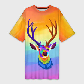 Платье-футболка 3D с принтом Олень  Красочный в Тюмени,  |  | animal | artiodactyl | cervidae | deer | forest deer | жвачные | животное | лесной олень | оленевые | олень | оленьи | парнокопытное