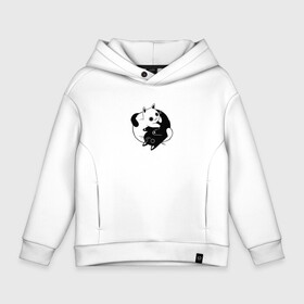 Детское худи Oversize хлопок с принтом Yin Yang Black And White Cats в Тюмени, френч-терри — 70% хлопок, 30% полиэстер. Мягкий теплый начес внутри —100% хлопок | боковые карманы, эластичные манжеты и нижняя кромка, капюшон на магнитной кнопке | Тематика изображения на принте: белый | ин ян | инь нь | китайский | кот | котенок | котик | кошка | милый | противоположности | черный | японский