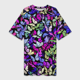 Платье-футболка 3D с принтом Витражные бабочки в Тюмени,  |  | 8 марта | butterfly | бабочки | бобочка | крылья | мотыльки | насекомые | паттерн