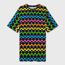 Платье-футболка 3D с принтом Разноцветные волнистые линии в Тюмени,  |  | абстракция | волны | линии | паттерн | радуга | разноцветные | цветные