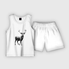 Детская пижама с шортами хлопок с принтом Черный олень  Black Deer в Тюмени,  |  | animal | artiodactyl | cervidae | deer | forest deer | жвачные | животное | лесной олень | оленевые | олень | оленьи | парнокопытное