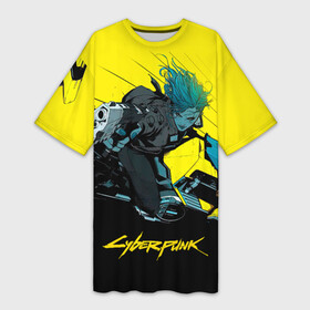 Платье-футболка 3D с принтом Vi Ви на мотоцикле cyberpunk 2077 в Тюмени,  |  | 2077 | cyberpunk | cyberpunk 2077 | judy | night city | vi | ви | джуди | жуди | кибер | киберпанк | найтсити | панк