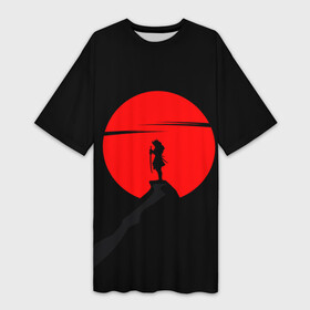 Платье-футболка 3D с принтом SAMURAI RED MOON в Тюмени,  |  | азия | воин | итачи | катана | кимоно | китай | красная луна | кровавая луна | меч | ниндзя | ночь | путь | сакура | самурай | сегун | секира | харакири | черная | черное | черный | япония