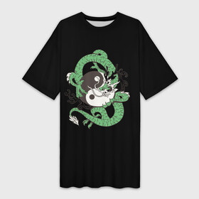 Платье-футболка 3D с принтом Зеленый dragoon в Тюмени,  |  | дракон | змея | инь | инь янь | янь