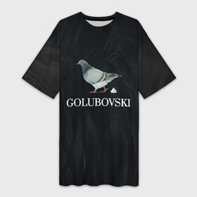 Платье-футболка 3D с принтом Голубь сваровски GOLUBOVSKI лого в Тюмени,  |  | Тематика изображения на принте: swarovski | бижутерия | бриллиант | голубь | кристалл | лого | логотип | перья | черная | черный