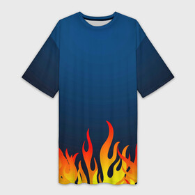 Платье-футболка 3D с принтом Пламя огня синий фон в Тюмени,  |  | fire | огонек | огонь | пламя | пламя огня
