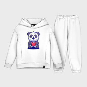 Детский костюм хлопок Oversize с принтом Панда с сердцем в Тюмени,  |  | bear | heart | panda | smile | медведь | панда | сердце | улыбка