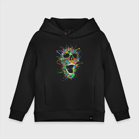 Детское худи Oversize хлопок с принтом Color skull   Neon в Тюмени, френч-терри — 70% хлопок, 30% полиэстер. Мягкий теплый начес внутри —100% хлопок | боковые карманы, эластичные манжеты и нижняя кромка, капюшон на магнитной кнопке | Тематика изображения на принте: color | jaw | neon | skull | teeth | vanguard | авангард | неон | цвет | череп