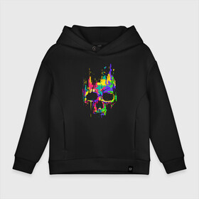 Детское худи Oversize хлопок с принтом Color skull   Neon   Vanguard в Тюмени, френч-терри — 70% хлопок, 30% полиэстер. Мягкий теплый начес внутри —100% хлопок | боковые карманы, эластичные манжеты и нижняя кромка, капюшон на магнитной кнопке | Тематика изображения на принте: color | fashion | neon | skull | vanguard | авангард | мода | неон | цвет | череп