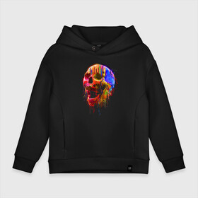 Детское худи Oversize хлопок с принтом Color skull   Neon   Fashion в Тюмени, френч-терри — 70% хлопок, 30% полиэстер. Мягкий теплый начес внутри —100% хлопок | боковые карманы, эластичные манжеты и нижняя кромка, капюшон на магнитной кнопке | color | fashion | jaw | neon | skull | мода | неон | пасть | цвет | череп