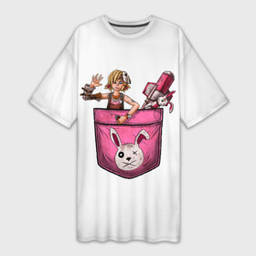 Платье-футболка 3D с принтом Тина в кармане  Tiny Tina s в Тюмени,  |  | borderlands | bunny | dragon | girl | keep | mask | on | rocket | tina | tinas | tiny | wonderlands | в | девочка | дракона | игрушка | карман | кармане | кролик | маленькая | маска | подземелье | ракета | розовый | тина
