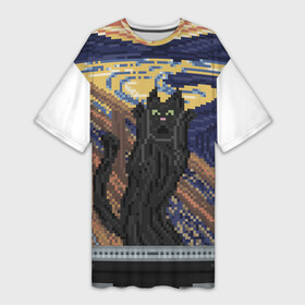 Платье-футболка 3D с принтом Котокрик в Тюмени,  |  | кот | крик | мунк | пародия | ужас | эдвард мунк