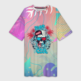 Платье-футболка 3D с принтом Черепальма в Тюмени,  |  | baseball cap | children | cool | for boys | graffiti | hipster | nature | palm tree | skeleton | skull | top | tourist | trend | бейсболка | графити | детская | для мальчиков | круто | пальма | природа | скелет | стерео очки | топ | тренд