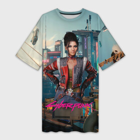 Платье-футболка 3D с принтом Panam Night City в Тюмени,  |  | 2077 | cyberpunk | cyberpunk 2077 | judy | night city | vi | ви | джуди | жуди | кибер | киберпанк | найтсити | панк