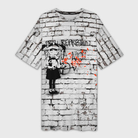 Платье-футболка 3D с принтом Banksy Девочка в Противогазе Бэнкси в Тюмени,  |  | Тематика изображения на принте: art | banksy | create | graffity | kid | love | peace | wall | арт | бенкси | бэнкси | граффити | дети | исскуство | лес | любовь | мир | небо | противогаз | ри | стена | текстура | узоры | художник | чб | шар