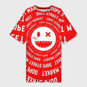 Платье-футболка 3D с принтом Счастливый Смайлик Red (Dope Street Market) в Тюмени,  |  | красный | модные | смайл | смайлик | счастливый | узор | хайп | шмот