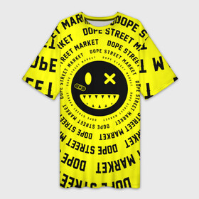 Платье-футболка 3D с принтом Счастливый Смайлик Yellow (Dope Street Market) в Тюмени,  |  | жёлтый | модные | смайл | смайлик | счастливый | узор | хайп | шмот