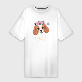 Платье-футболка хлопок с принтом Милый Кавалер кинг чарльз спаниель в Тюмени,  |  | dog | животное | кавалер кинг чарльз спаниель | собака | собаки | спаниель | щенок