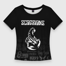 Женская футболка 3D Slim с принтом Scorpions логотипы рок групп в Тюмени,  |  | Тематика изображения на принте: scorpions | группа | клаус майне | маттиас ябс | микки ди | павел мончивода | рудольф шенкер | скорпион | скорпионс | хард | хардрок