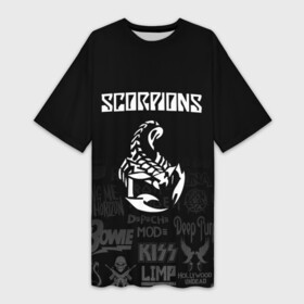 Платье-футболка 3D с принтом Scorpions логотипы рок групп в Тюмени,  |  | Тематика изображения на принте: scorpions | группа | клаус майне | маттиас ябс | микки ди | павел мончивода | рудольф шенкер | скорпион | скорпионс | хард | хардрок