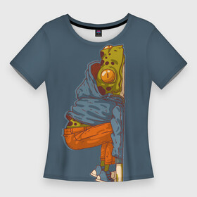 Женская футболка 3D Slim с принтом Уставшая лягуха в Тюмени,  |  | frog | животное | лягуха | лягушка | усталость