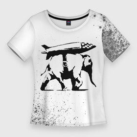 Женская футболка 3D Slim с принтом BANKSY  СЛОН  Краска в Тюмени,  |  | art | artist | banksy | graffity | pacifique | pacifisme | peace | street | violence | war | арт | бэнкси | война | войне | граффити | мир | неравенство | нет | пацифизм | пацифика | символ мира | стрит | художник
