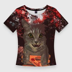 Женская футболка 3D Slim с принтом Miska In The Horror в Тюмени,  |  | детское | женское | животные | кошки | крипота | мужское | новинка | питомцы | ужасы | футболки | хищники | хоррор | юмор