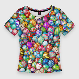 Женская футболка 3D Slim с принтом Пасхальные крашеные яйца в Тюмени,  |  | Тематика изображения на принте: easter | весна | крашеные | пасха | паттерн | яйца | яйцо