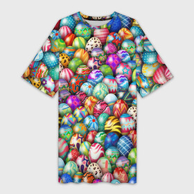 Платье-футболка 3D с принтом Пасхальные крашеные яйца в Тюмени,  |  | Тематика изображения на принте: easter | весна | крашеные | пасха | паттерн | яйца | яйцо