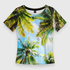 Женская футболка 3D Slim с принтом Пальмы под солнцем в Тюмени,  |  | beach | clouds | exotic | green | hot | miami | palm | sea | sky | summer | sun | thailand | trees | tropics | ветви | ветки | деревья | джунгли | жара | лето | майами | маями | море | небо | облака | отпуск | пальмы | пляж | побережье | путешествие