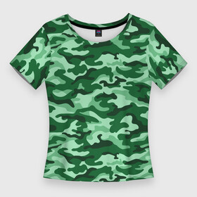 Женская футболка 3D Slim с принтом Зеленый монохромный камуфляж в Тюмени,  |  | camouflage | military | армия | боец | ввс | вдв | вмф | военный камуфляж | воин | война | гру | десантник | дшб | камуфляж | кгб | маскировка | масхалат | мвд | милитари | мчс | омон | охота | охрана | патриот | пво