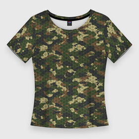Женская футболка 3D Slim с принтом Камуфляж лесной с высокотехнологичной гексагональной сеткой в Тюмени,  |  | 23 февраля | camouflage | military | абстракц | армия | боец | военный камуфляж | воин | война | геометрия | день защитника отечества | камуфляж | маскировка | масхалат | математика | милитари | охота | охрана