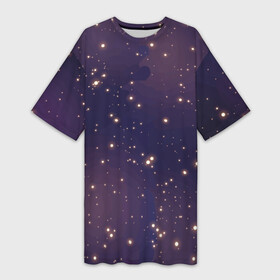Платье-футболка 3D с принтом Звездное ночное небо. Галактика. Космос. в Тюмени,  |  | Тематика изображения на принте: блестки | вселенная | галактика | день космонавтики | желтый | звездное небо | звезды | звезды в космосе | звезды на небе | золото | золотой | космические просторы | космос | ночное небо | ночь | свет