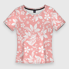 Женская футболка 3D Slim с принтом Белый цветочный узор в Тюмени,  |  | fashion | flowers | pink | provence | vintage | абстрактный узор | белые цветы | белый узор | бутоны | ветки | винтаж | винтажный стиль | кружева | лепестки | нежные цветы | орнамент | пастельный | прованс