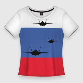 Женская футболка 3D Slim с принтом Триколор с самолетами в Тюмени,  |  | раша | российский флаг | россия | рф | самолеты | триколор | федерация | флаг