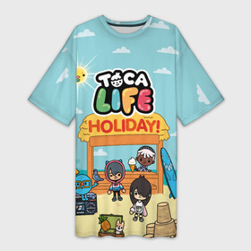 Платье-футболка 3D с принтом Toca Life. Holiday в Тюмени,  |  | avatar | citytoca | holiday | life | toca | world | аватар | ворлд | каникулы | лайф | нари | персонаж | рита | тамагочи | тока | тока бока