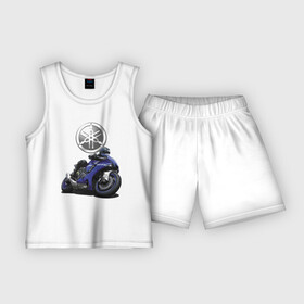 Детская пижама с шортами хлопок с принтом Yamaha  Racing team в Тюмени,  |  | Тематика изображения на принте: motorcycle | racing | speed | team | yamaha | гонка | мотоцикл | скорость | ямаха
