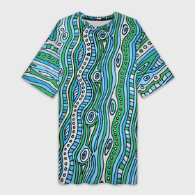 Платье-футболка 3D с принтом Разноцветная абстракция в стиле дудл. Волны, линии, круги, полосы в Тюмени,  |  | абстрактный | абстракция | белый | в стиле дудл | вертикально | вертикальные полоски | волнистый | волны | д | детский | дудл | женский | зеленый | круги | летний | линии | морской | мужской | обводка