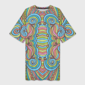 Платье-футболка 3D с принтом Абстрактный разноцветный узор. Линии, волны, полосы, круги. Приглушенные пастельные цвета. в Тюмени,  |  | абстрактный | абстракция | вертикальный | волнистый | волны | детский | дудл | женский | и | индейский | линер | линии | мексиканский | мужской | национальный | перуанский | полосатый | полосы