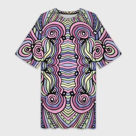 Платье-футболка 3D с принтом Абстракция разноцветная. Калейдоскоп. Фиолетовый, зеленый, голубой, розовый и черный цвета в Тюмени,  |  | абстрактный | абстрактный дизайн | абстракция | абстракция разноцветная | вектор | векторный | волны | геометричческий | геометрия | зеленый | калейдоскоп | линер | линии | маркер | обводка